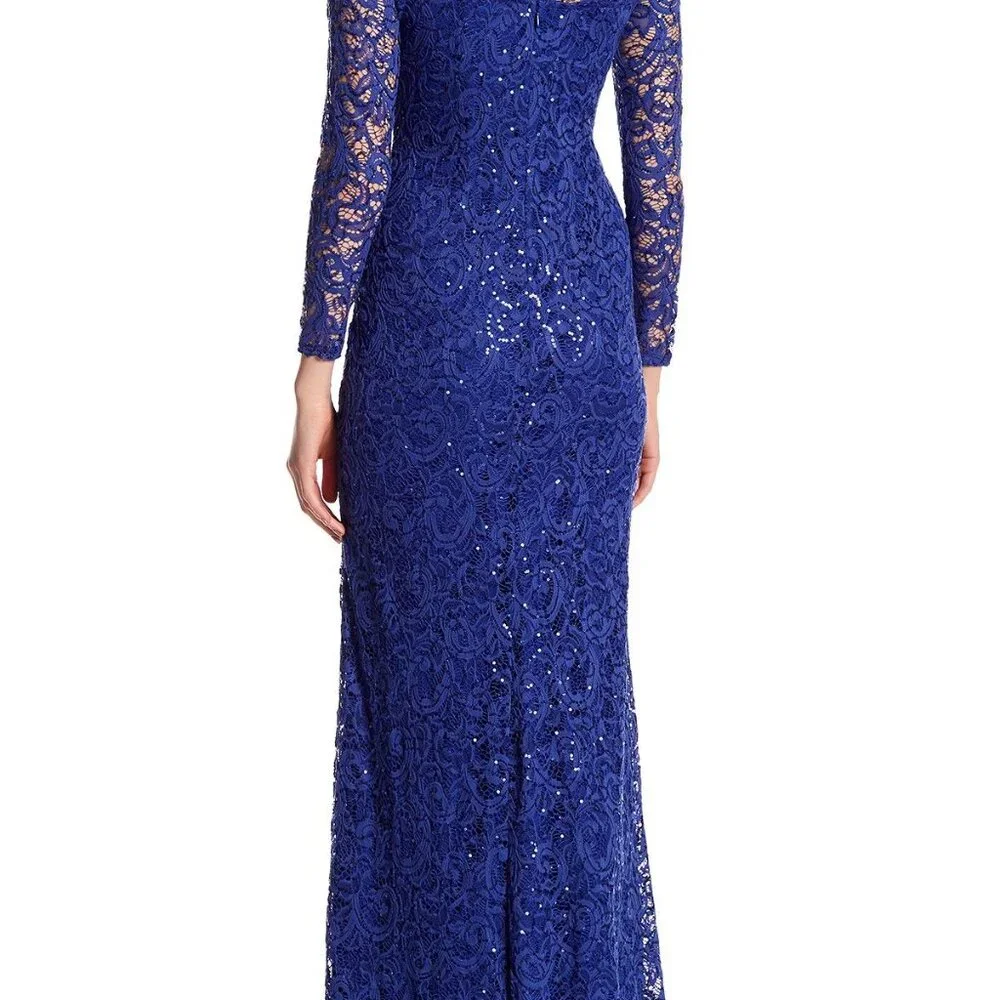 MARINA cobalt blue sequin floor-length lace gown - Picture 4 of 7